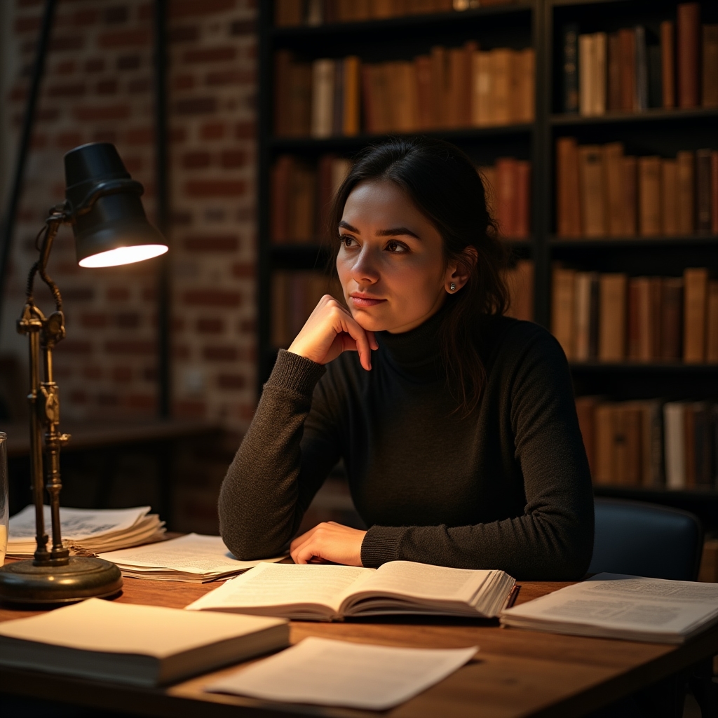 Badacz analizujący literaturę naukową przy naturalnym świetle